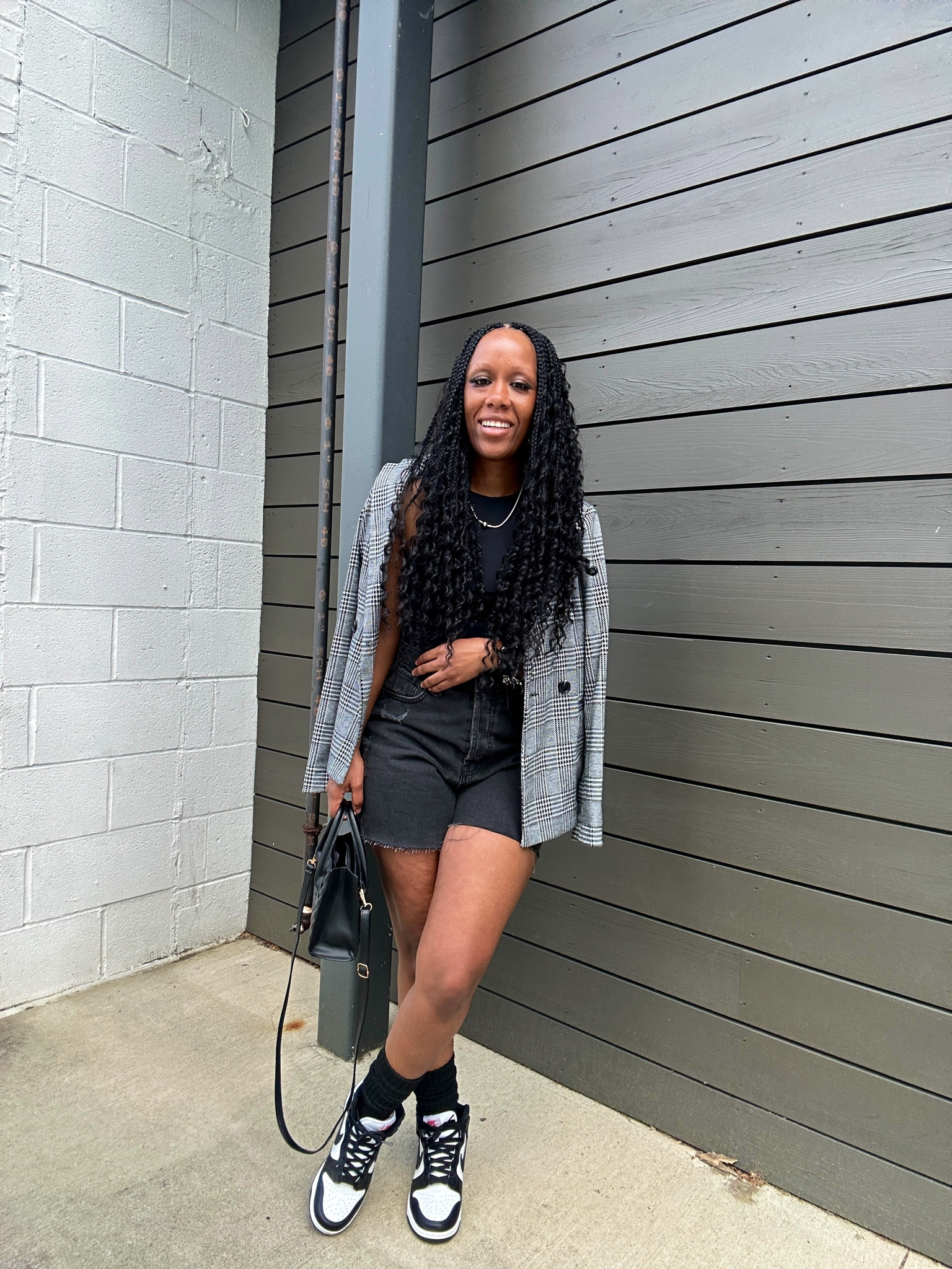 Date night outfit idea. I’m wearing a black bodysuit with black high rise cutoff shorts and a blazer. I styled this outfit with a black crossbody bag and Nike dunk high pandas sneakers

#LTKfindsunder100 #LTKFestival #LTKstyletip
