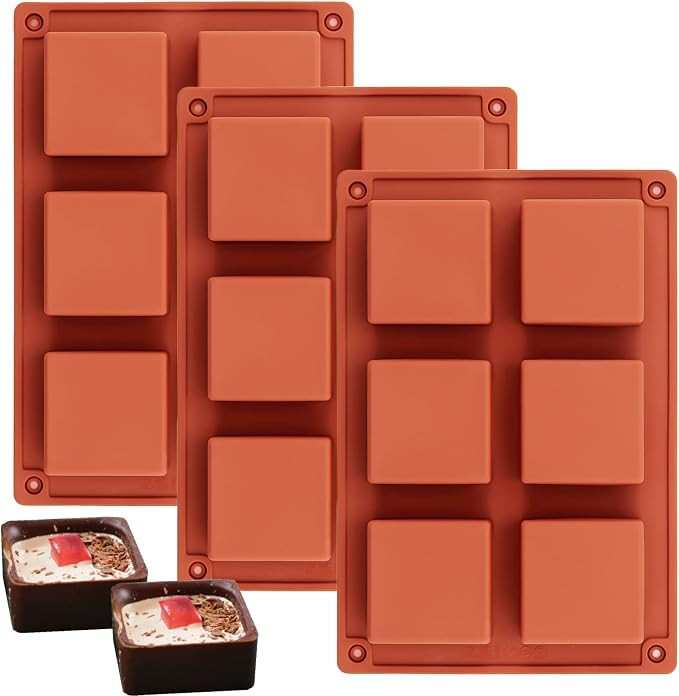 Ocmoiy Silicone Brownie Pan, 2 x 2 x 1 Inches, 3 Pcs, 6-Cavity | Non-Stick, Square Chocolate Baki... | Amazon (US)