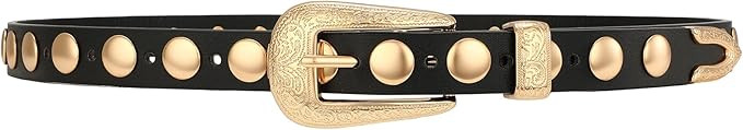 SANSTHS Women Western Studded Belt for Jeans Fashion Thin Leather Belt Vintage Skinny Ladies Belt... | Amazon (US)