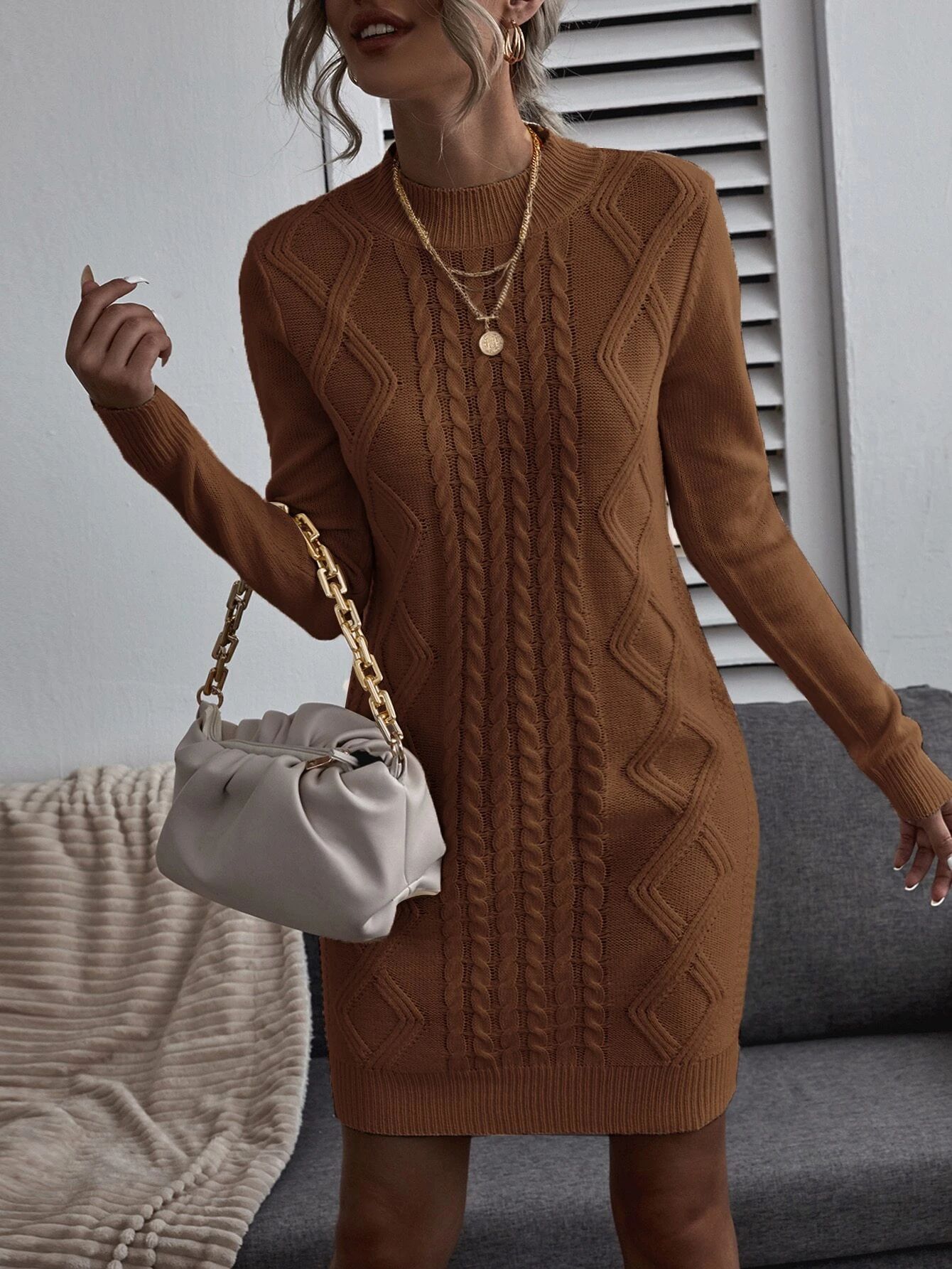 Cable Knit Solid Sweater Dress | SHEIN