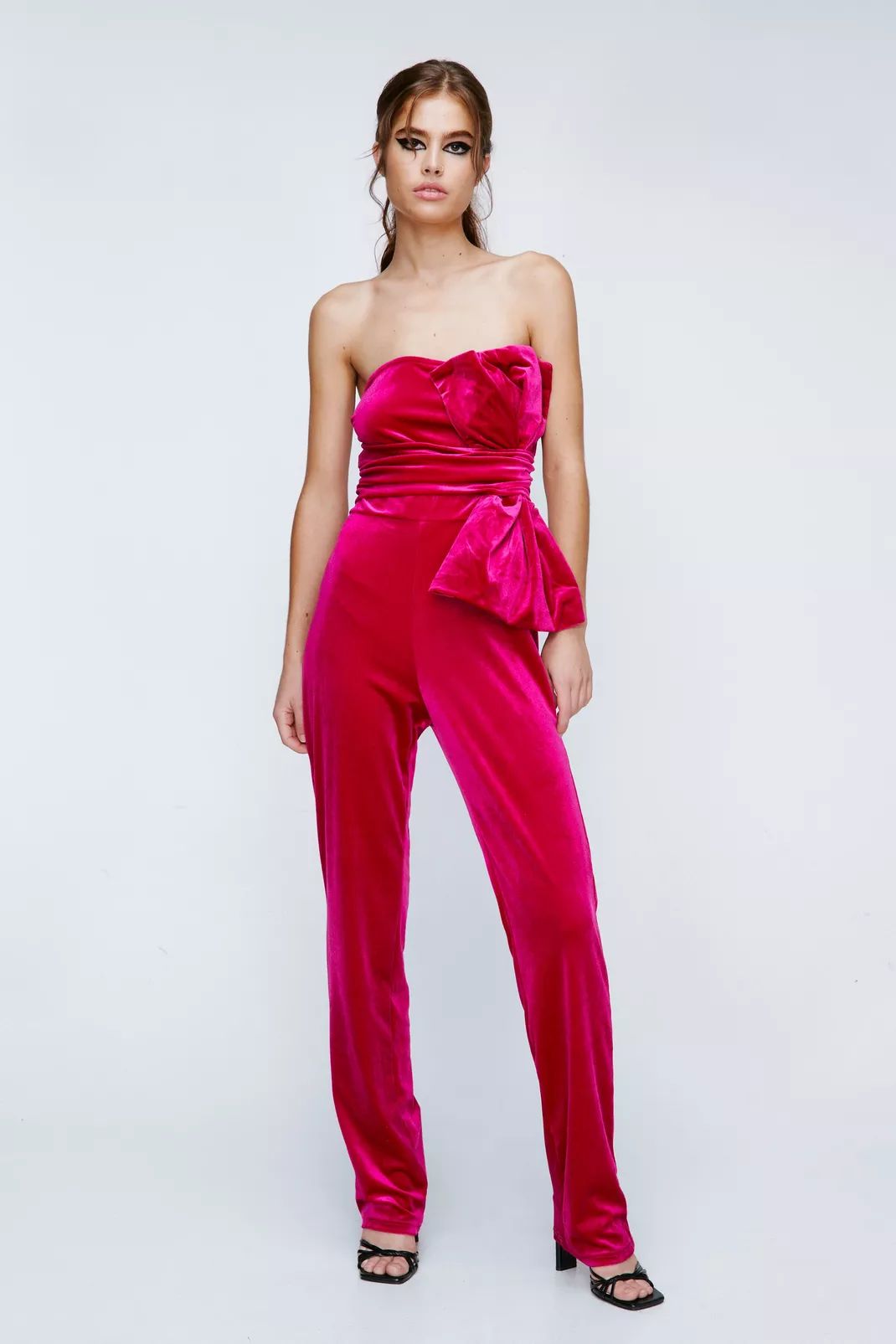 Velvet Bow Bandeau Jumpsuit | Nasty Gal (US)