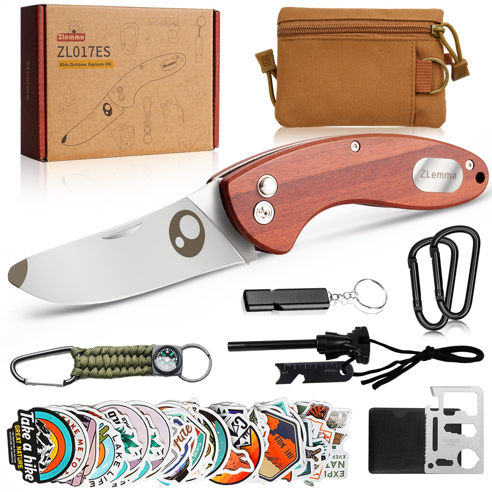 Kids Pocket Knife with Camping Survival Kit, Whistle, Fire Starter, Compass, Carabiners and Carry... | Amazon (US)