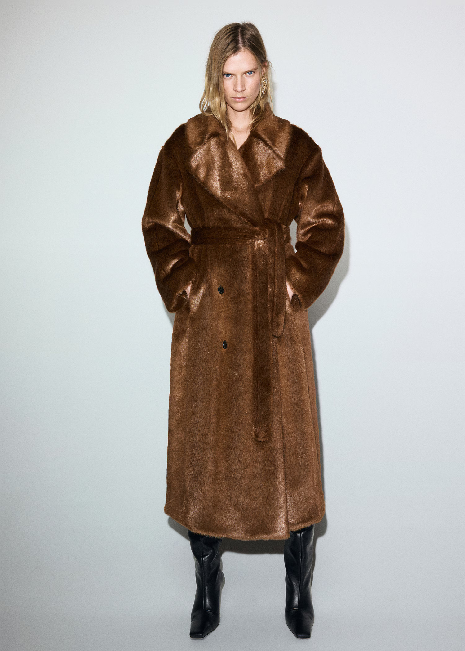 Fur-effect coat with belt - Women | MANGO USA | Mango (US/MX/AU)
