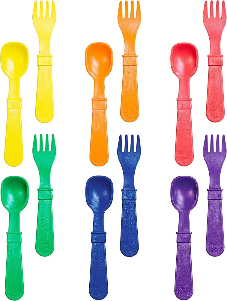 RE-PLAY Made in USA 12pk Fork and Spoon Utensil Set for Baby & Toddler Feeding in Yellow, Red, Na... | Amazon (US)