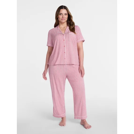 Joyspun Women's Dreamy Soft Collection Notch Collar Top and Capri Pants Pajama Set, 2-Piece, Size... | Walmart (US)