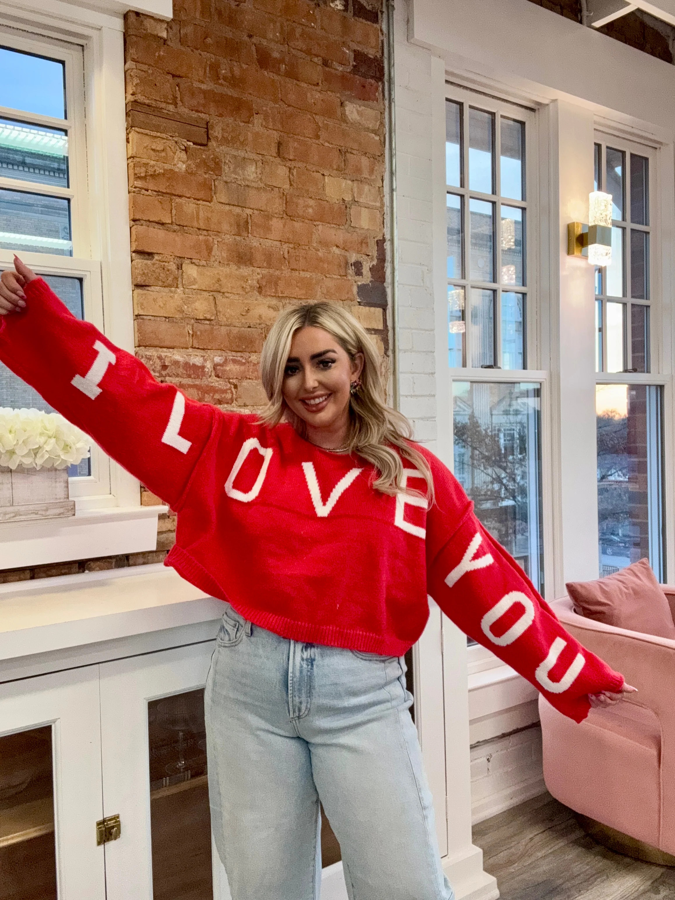 I Love You Sweater Top - Red Extra Large | Extremely Refined Boutique