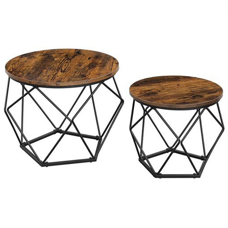 Vasagle Small Round Coffee Table and Side End Table Living Room Set with Wooden Top and Geometric... | Target