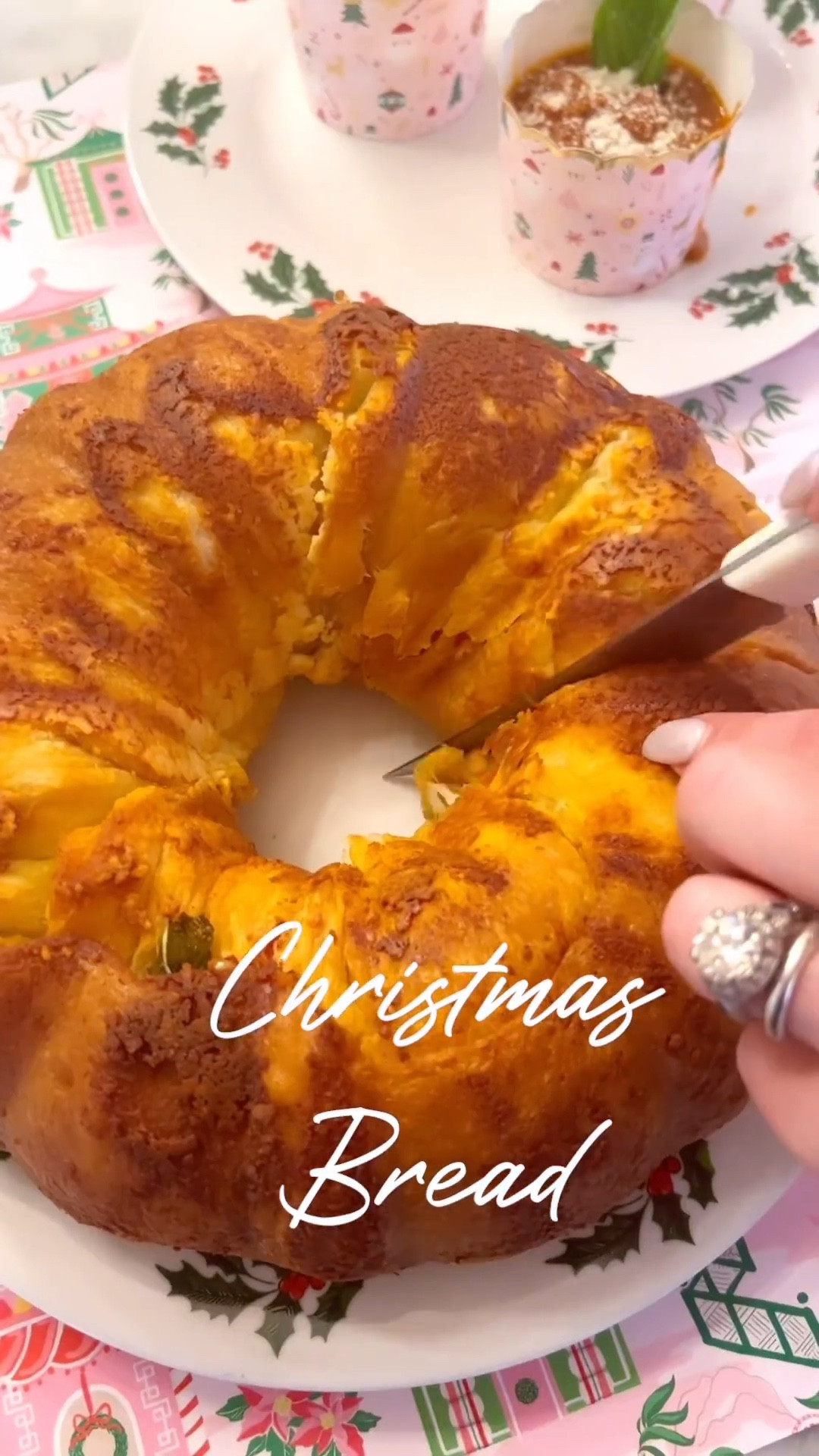 AP Christmas Bread
3 crescent roll dough sheets 
2 shredded mozzarella cheese bags 
2 bags of pepperoni 
Fresh basil
Marinara sauce 
1 stick of butter 
Grated Parmesan cheese (1 cup) 

Bake on 375 degrees for 33-35 minutes until done through the center. 

#LTKHome #LTKHoliday #LTKfoodie