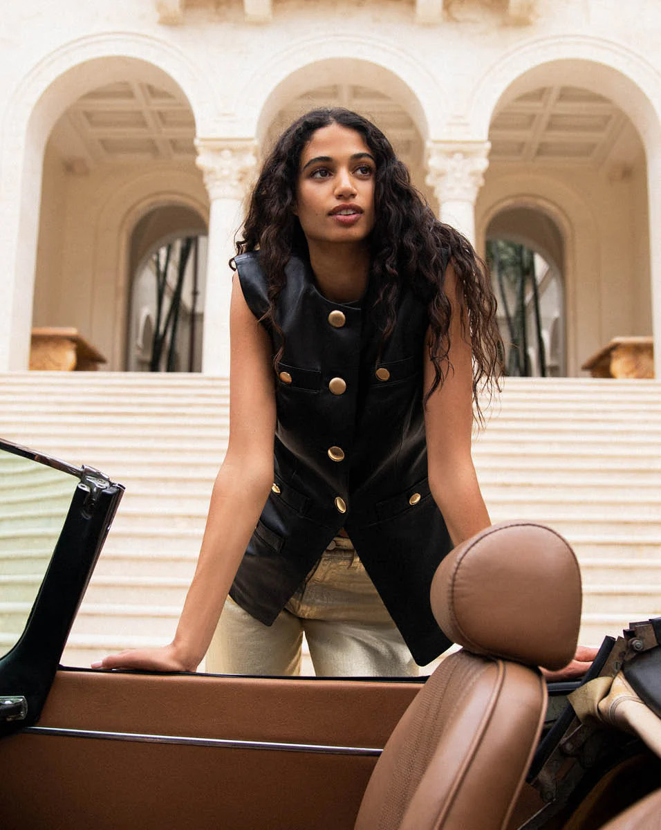 Tamara Leather Vest | Veronica Beard
