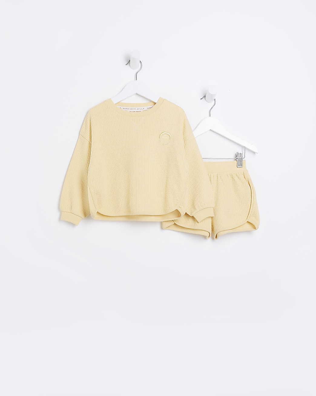 River Island Mini Girls Yellow Sweatshirt And Shorts Set | River Island (US)
