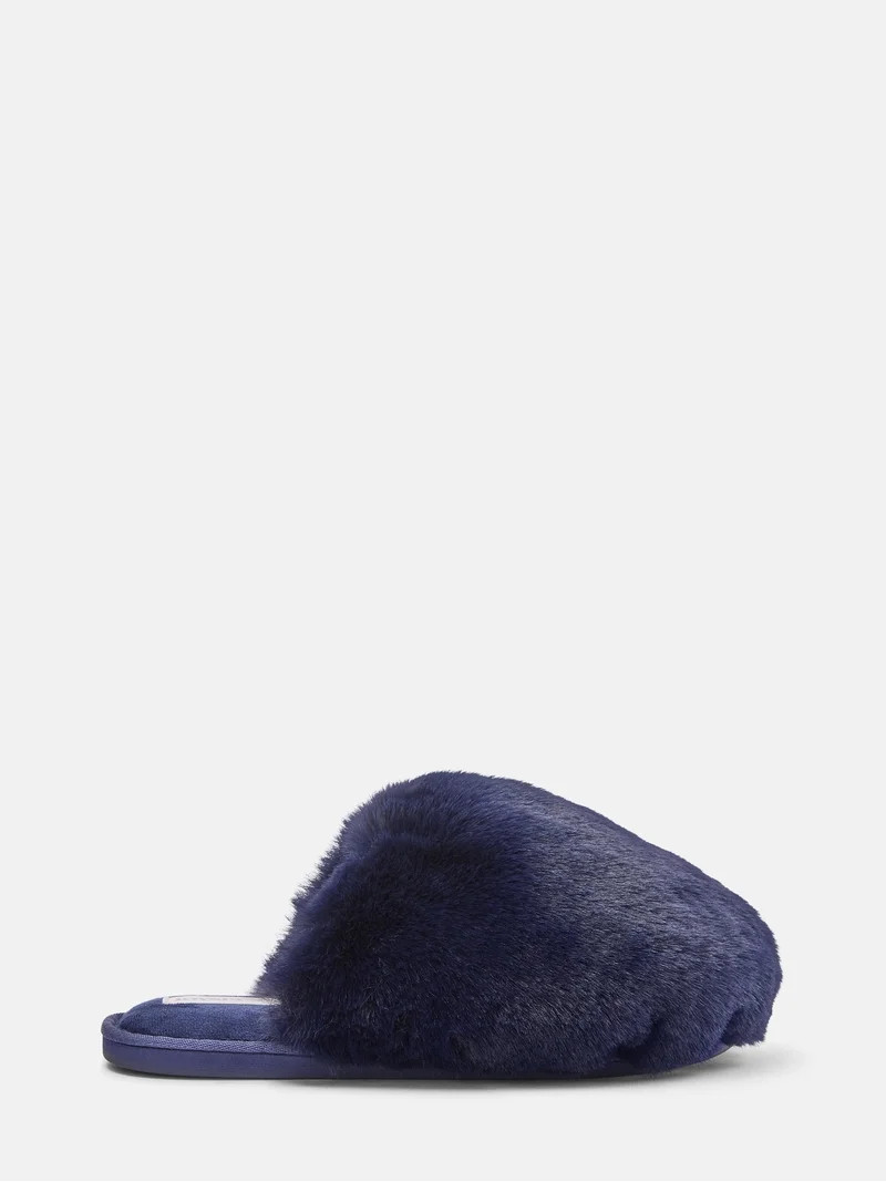 Color Navy selectedJoyspun Women\u2019s Faux Fur Puff Scuff SlippersW JS SNOWBALLW JS SNOWBALLW J... | Walmart (US)