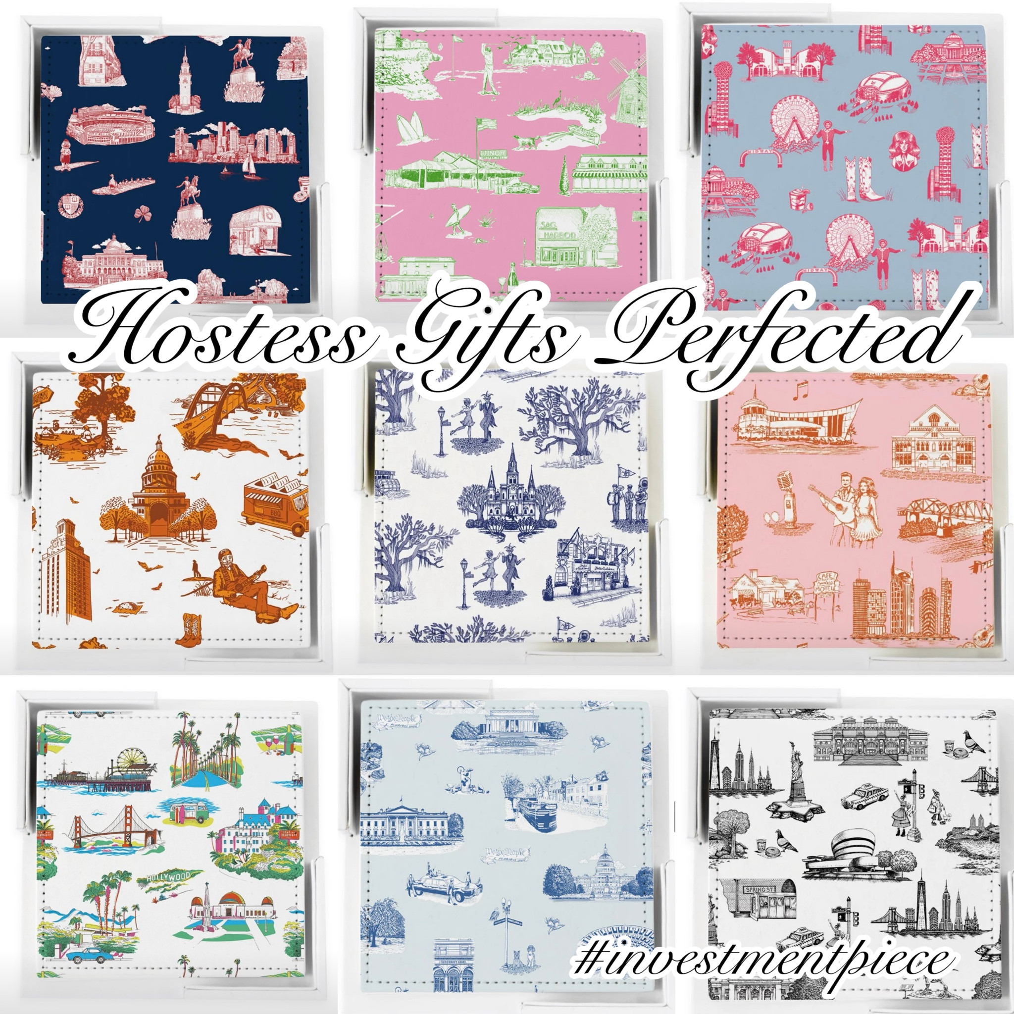 Perfect gift for the friend or family member hosting that holiday dinner or visit? City Toile coasters. From their city. Yours. Their fave city or vacation spot- these coasters are oh so chic and make the perfect hostess gift! @katiekime #investmentpiece #giftguide 

#LTKFindsUnder100 #LTKHome #LTKSeasonal