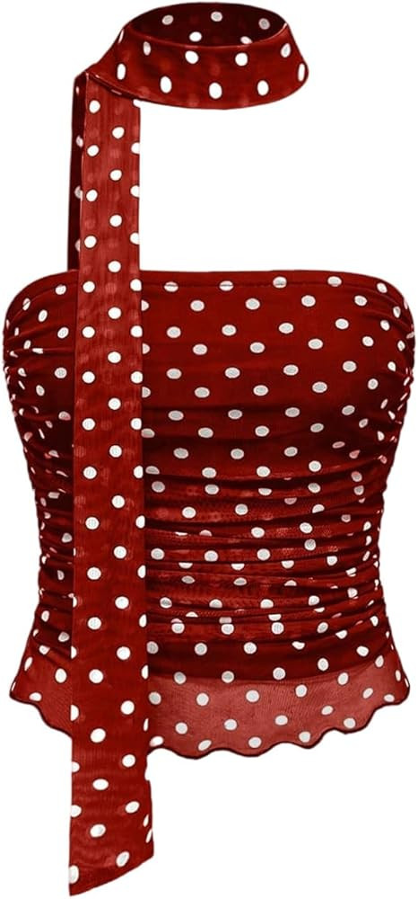 Milumia Women's Polka Dots Mesh Tube Tops Y2k Strapless Scarf Halter Top Going Out Clubbing Outfi... | Amazon (US)
