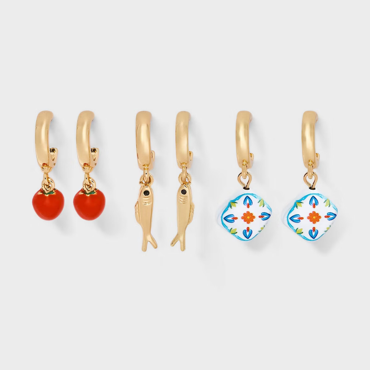 Fruit Fish and Tile Earring Set 3pc - Universal Thread™ Gold | Target