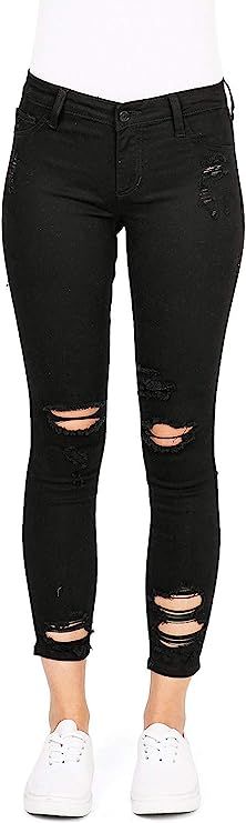 Cello Jeans Women's Juniors Mid Rise Distressed Skinny Jeans | Amazon (US)