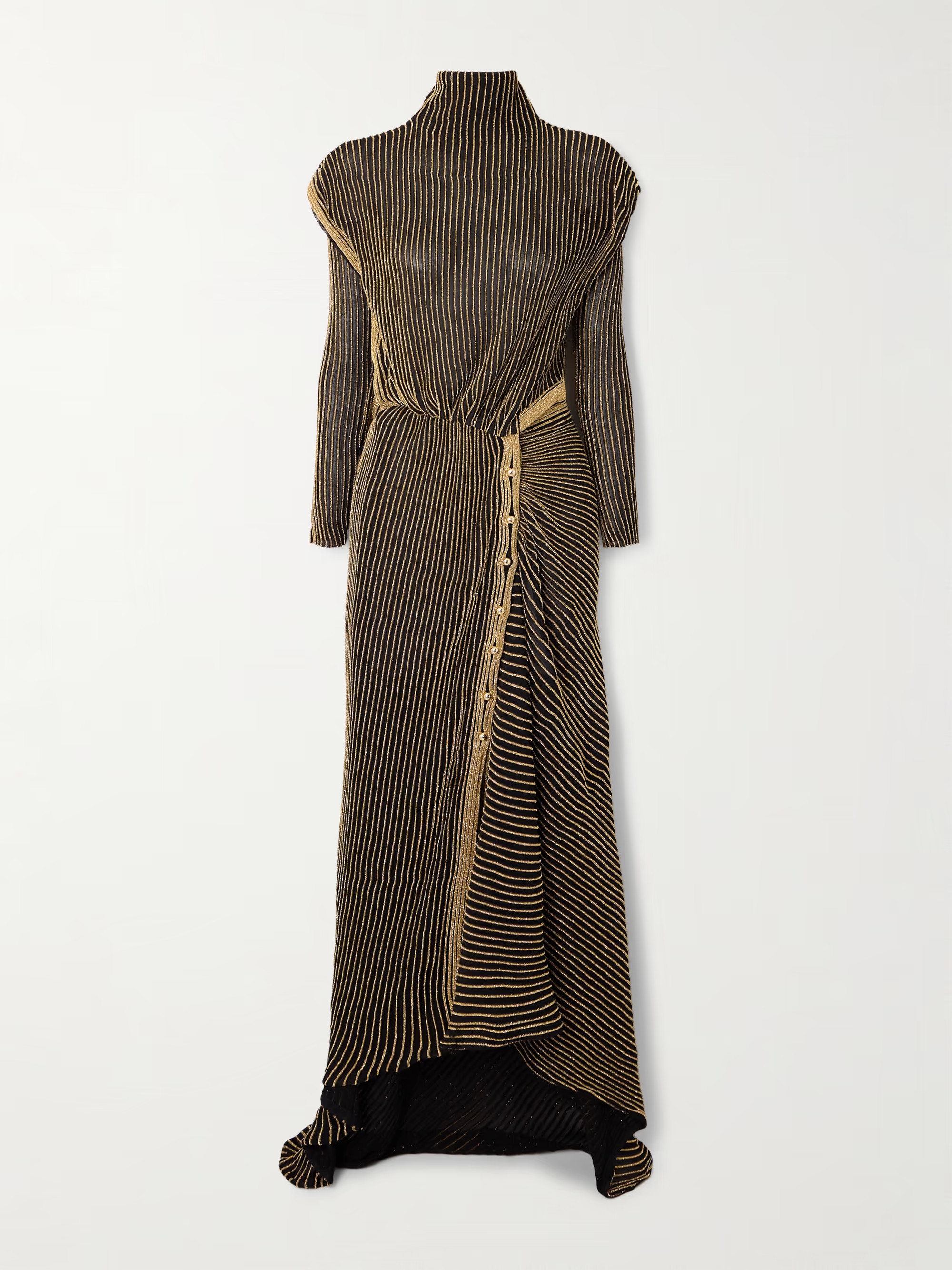 Draped cutout striped metallic ribbed-knit maxi dress | NET-A-PORTER (UK & EU)
