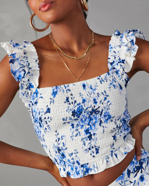 Concord Floral Ruffle Top - White | VICI