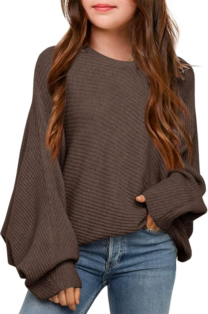 Mafulus Girl's Oversized Crewneck Fall Sweaters Kids Batwing Long Sleeve Slouchy Chunky Cute Pull... | Amazon (US)
