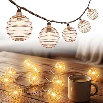 SUNSGNE Brown String Lights, Decorative Globe String Lights Plug in with 10 Brown Steel Ball, Con... | Amazon (US)