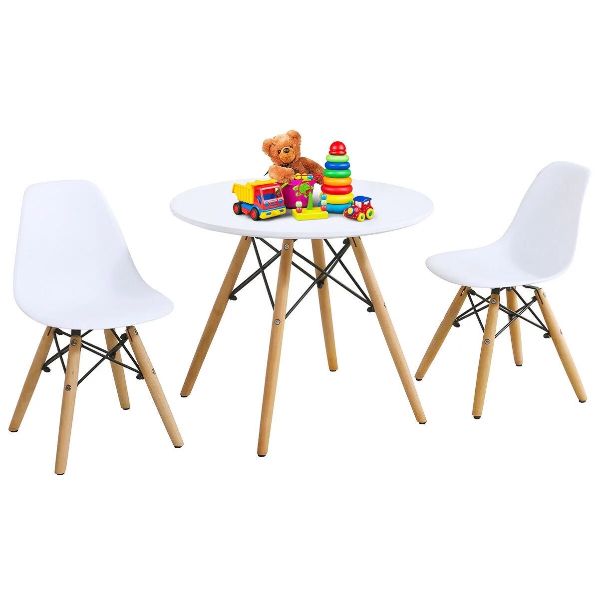 Gymax Kids Modern Dining Table Set Round Table with 2 Armless Chairs White | Walmart (US)