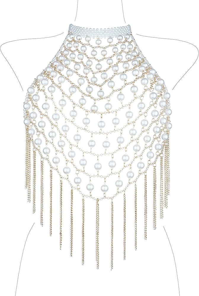 LORYP Pearl Body Chain Necklace for Women - Adjustable Size Pearl Shoulder Chains Fashion Colorfa... | Amazon (US)