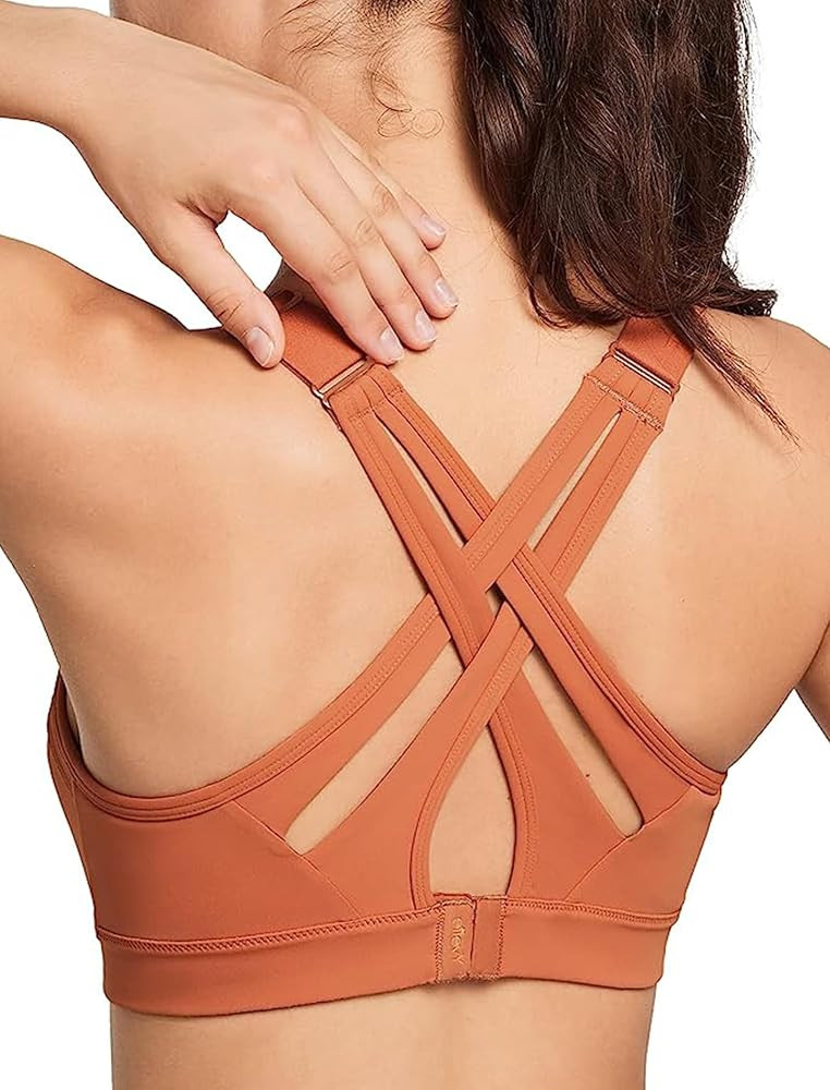 Yvette Sports Bra High Impact Adjustable Criss Cross Back, Full Support for Large Bust No Bounce | Amazon (US)