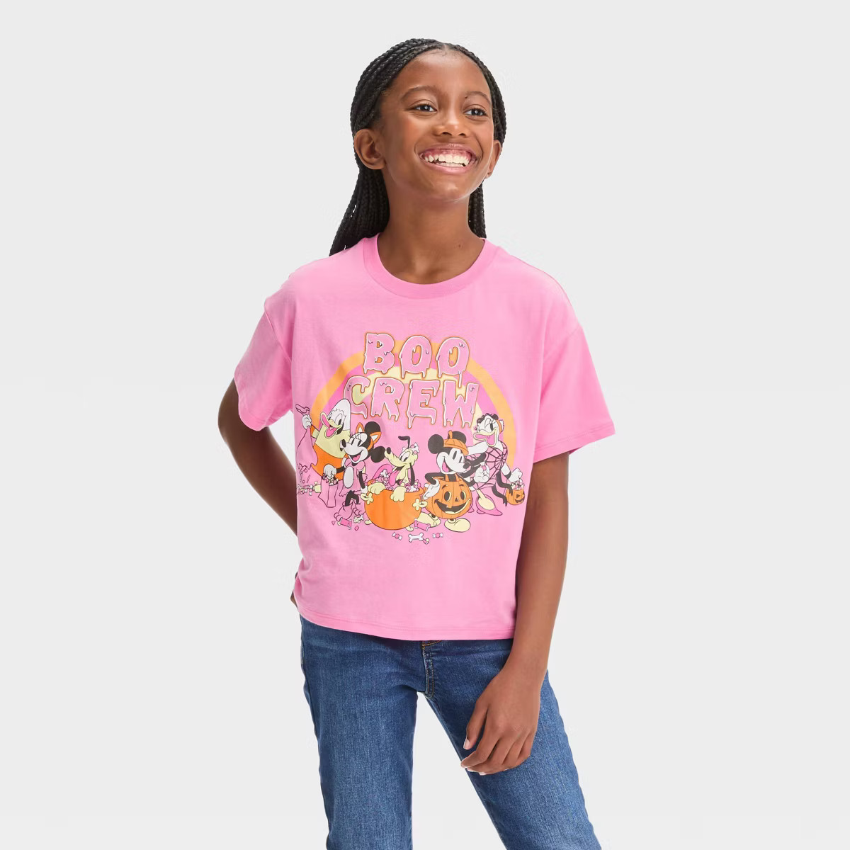 Girls' Mickey Mouse & Friends Halloween Short Sleeve Graphic T-Shirt - Pink | Target