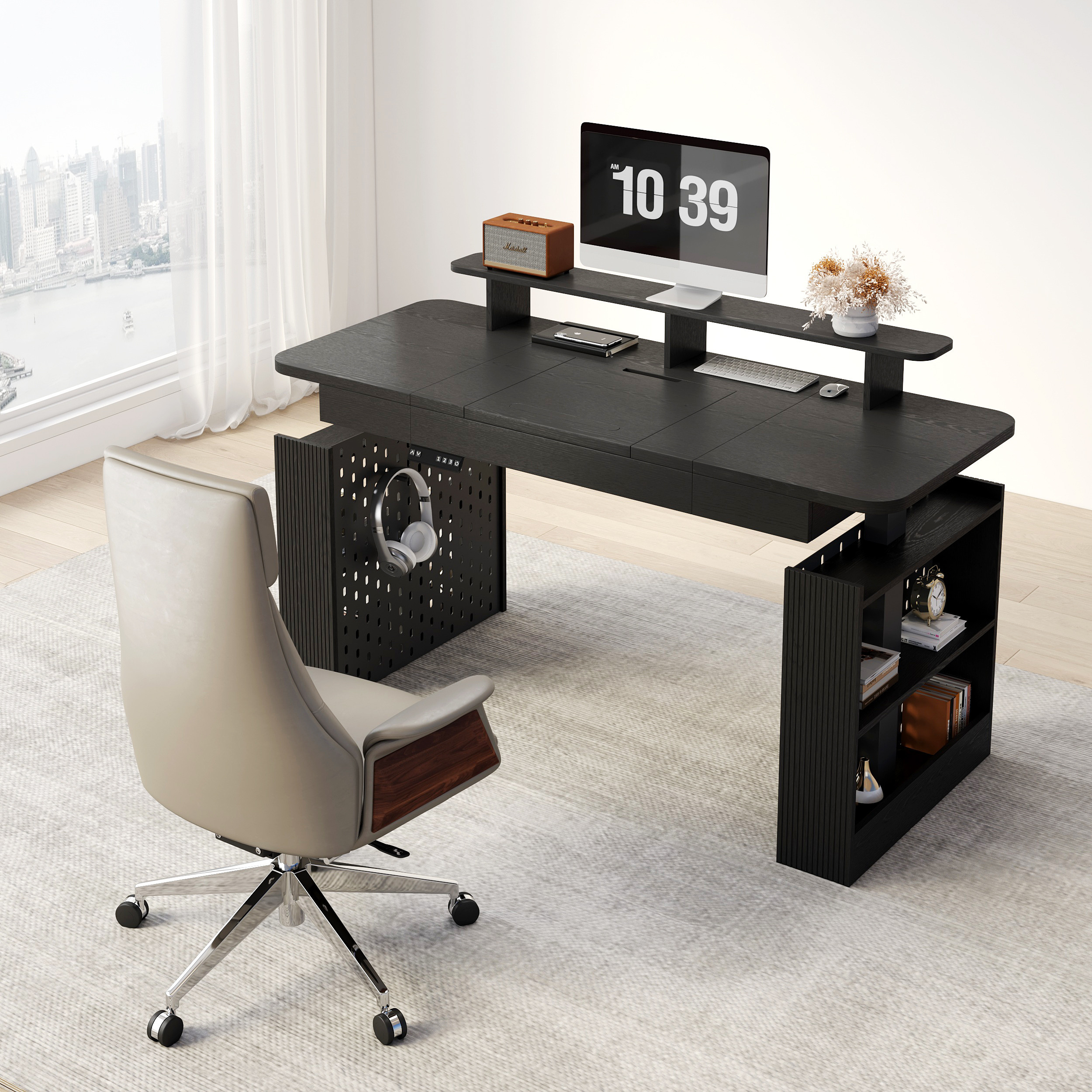 Electric Adjustable Computer Desk Black Office Furniture (1500mm) | Homary
