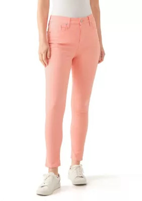 Crown & Ivy Women's High Rise Colored Skinny Jeans, Coral, 12 | Belk