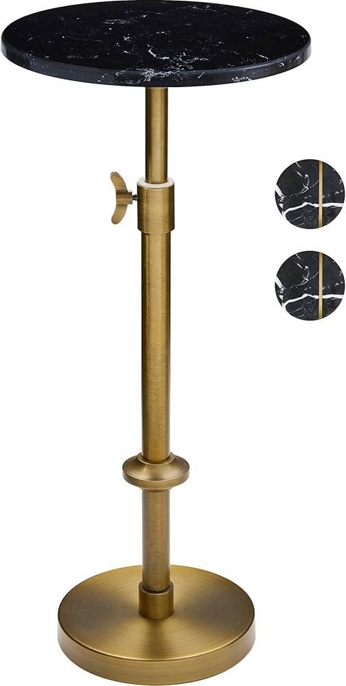 Adjustable-Height Marble Drink Table - 10x10x22-30, Black Marble & Antique Brass, Modern Round En... | Amazon (US)