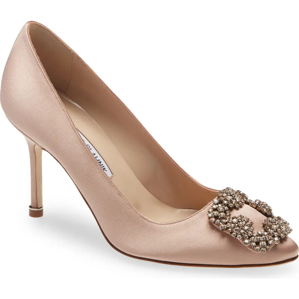 Manolo Blahnik Hangisi Pointed Toe Pump in Nude at Nordstrom, Size 11.5Us | Nordstrom