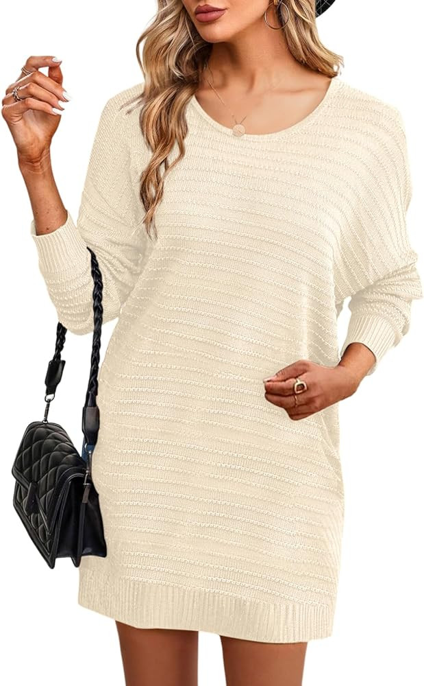 Dokotoo Womens Sweater Dresses 2024 Trendy Casual Crew Neck Long Sleeve Textured Pullover Knit Dr... | Amazon (US)