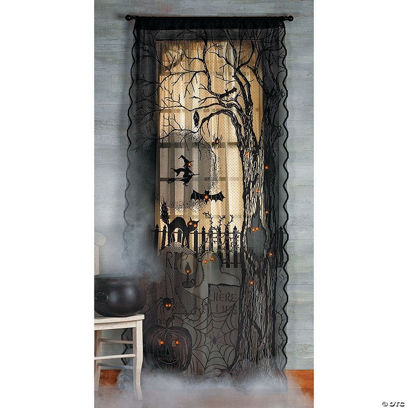 40" x 7 Ft. Spooky Light-Up Lace Curtain Panel Halloween Decoration | Oriental Trading Company