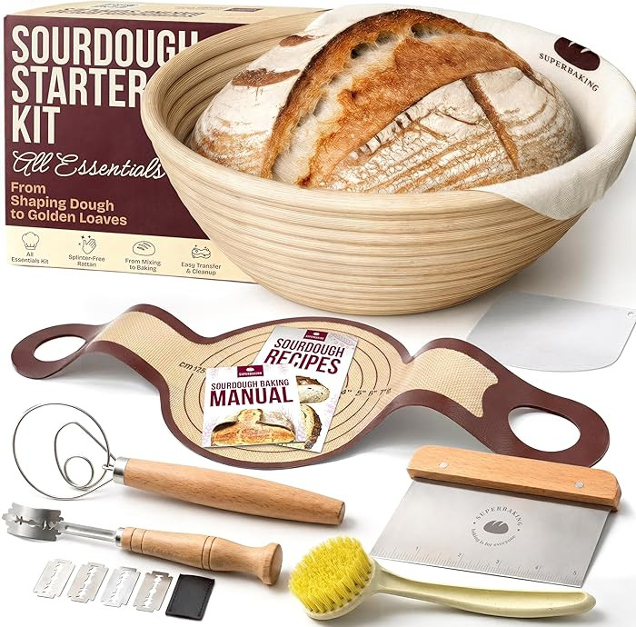 Superbaking Sourdough Starter Kit, 9" Round Banneton Bread Proofing Basket Set, Sourdough Bread B... | Amazon (US)