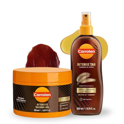 Carroten Intensive Tanning Gel + Oil Spray | Browning Tan Accelerator | Carrot & Coconut Oil | Vitamin A + E for Moisture & Hydration | Water-Resistant, Non-Greasy | Made in Greece | 6.7 oz + 5 oz | Amazon (US)
