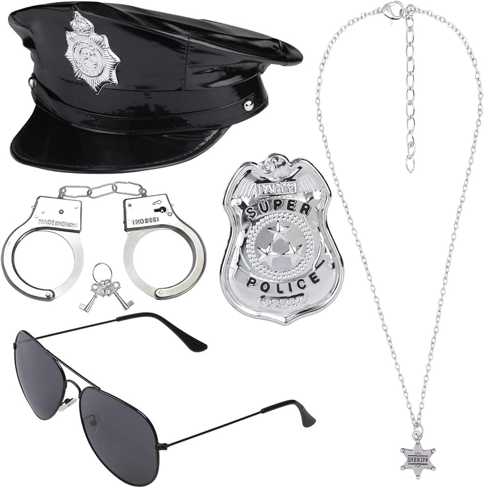 Beelittle Police Costume Accessories Hat Handcuffs Policeman Badge Cop Swat FBI Cosplay | Amazon (US)