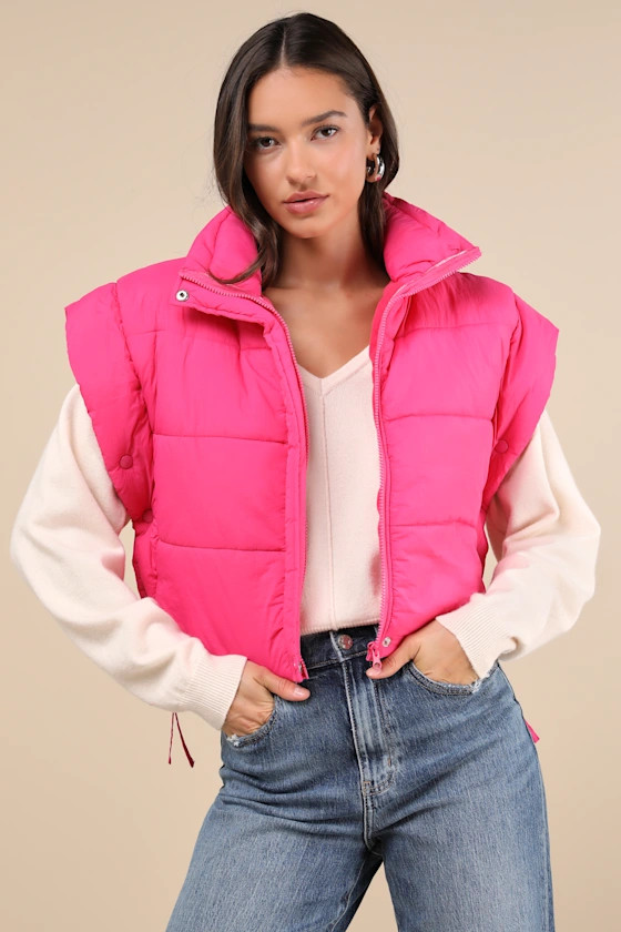 Wintertime Crush Hot Pink Quilted Cropped Side-Tie Puffer Vest | Lulus