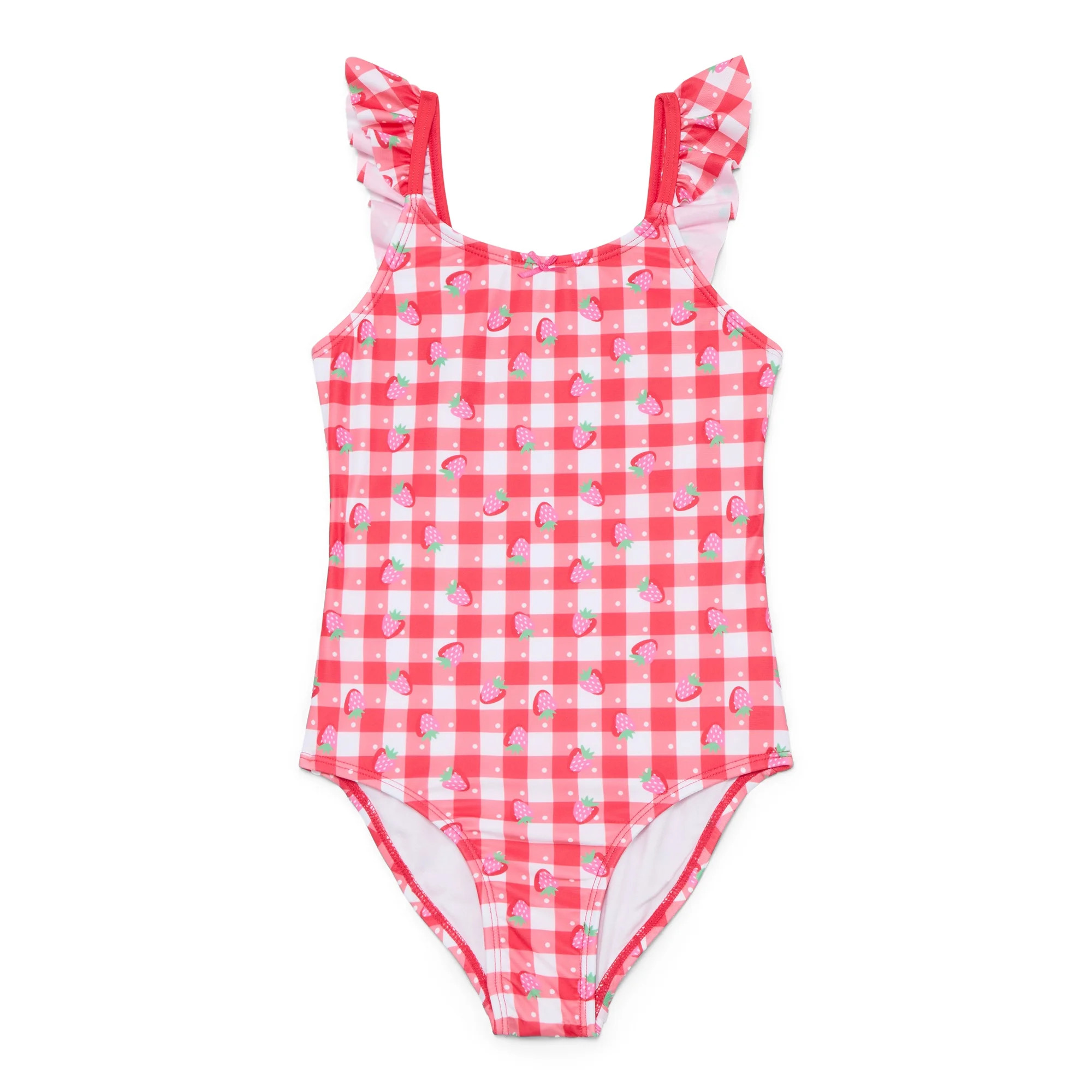 Wonder Nation Girls Strawberry Gingham One Piece Swimsuit, Sizes 4-16 | Walmart (US)