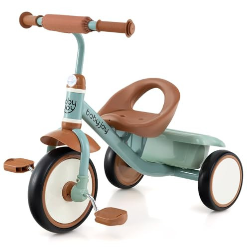 BABY JOY Toddler Tricycle, Kids Trike with Adjustable Seat and Storage Basket for Boys Girls Indoor and Outdoor Riding, Toddler Trike for Baby 3-5 Years Old (Green) | Amazon (US)