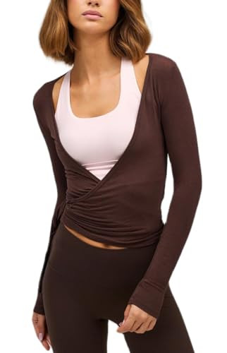 Ballet Wrap Tops for Women Y2k Long Sleeve Pilates Coquette Tops V-Neck Fitted Tie Front Crop Shirts Workout Blouse | Amazon (US)