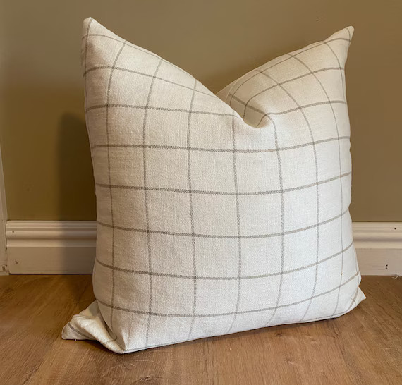 Designer Creamy White Beige Brown Linen Check Classic - Etsy | Etsy (US)