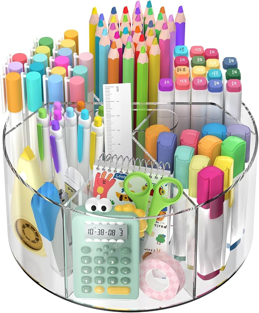 Acrylic Rotating Pencil Holder, 360\u00b0 Clear Pen & Marker Organizer | Amazon (US)