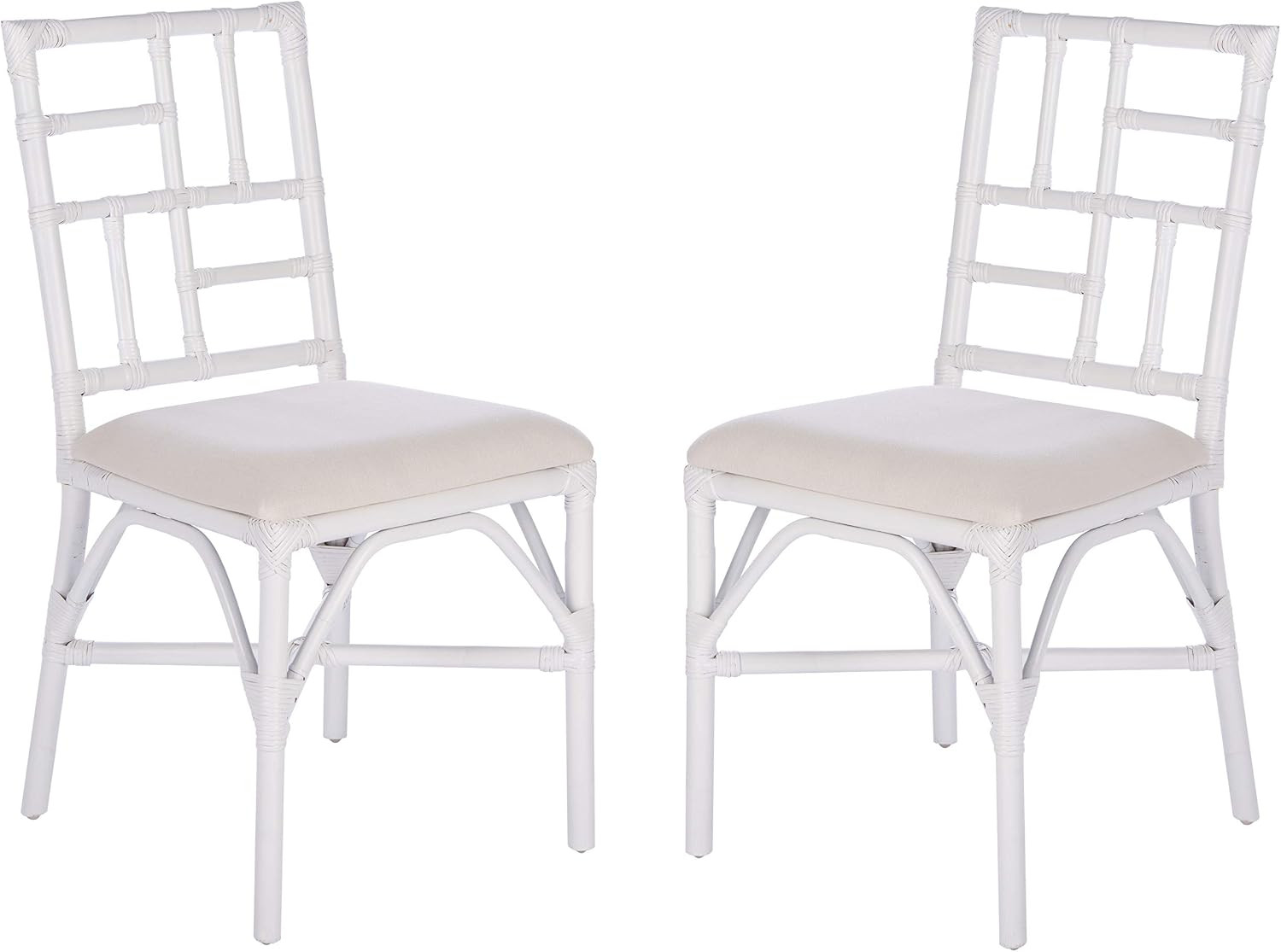 Safavieh Home Christine Coastal White Rattan Cushion (Set of 2) Accent Chair | Amazon (US)