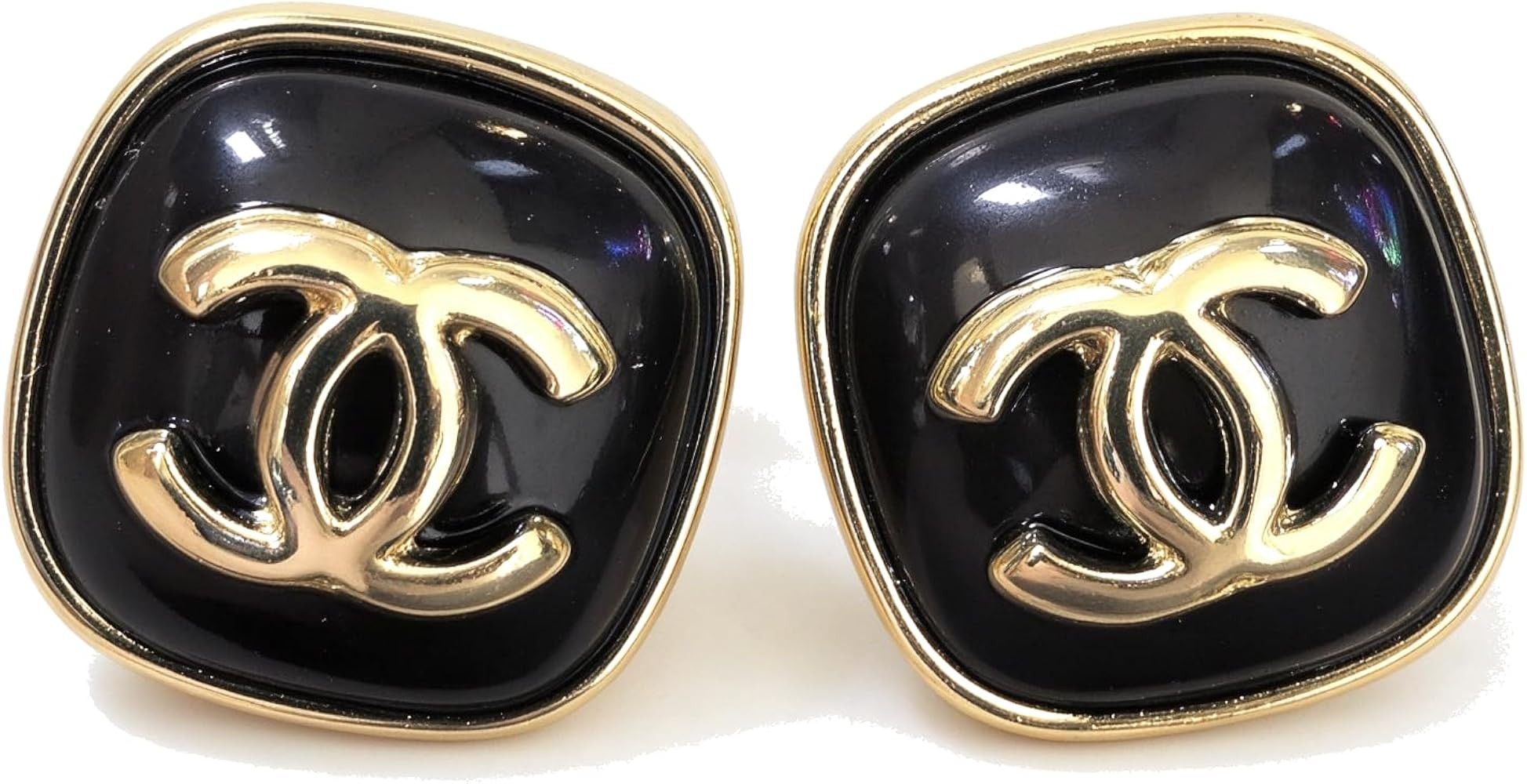 Black Enamel Square Stud Earrings for Women, Brass Gold-Tone Cushion Studs | Amazon (US)