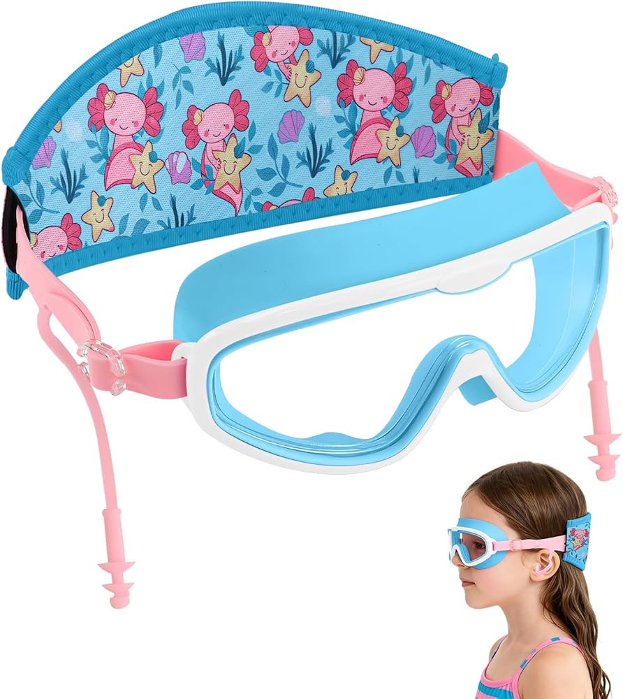 Axolotl Toddler Swim Goggle，Fabric Strap Pain-Free, Anti-Fog，Anti-leakage earplugs for Boys a... | Amazon (US)