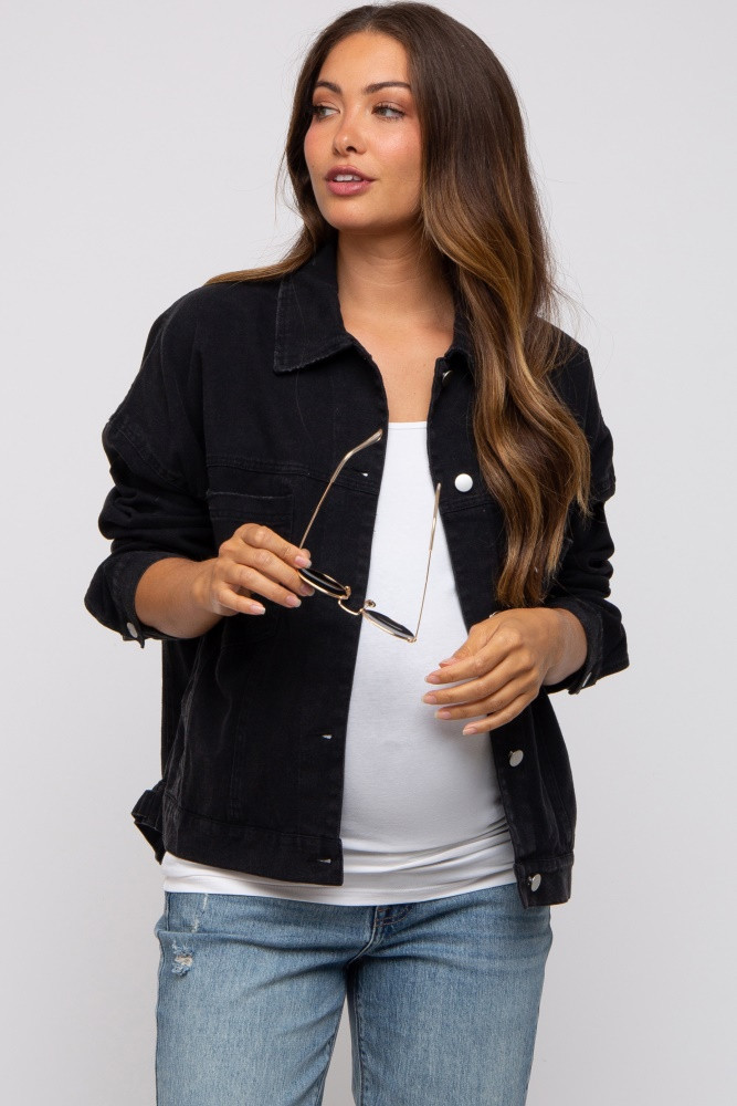 Black Basic Maternity Denim Jacket | PinkBlush Maternity