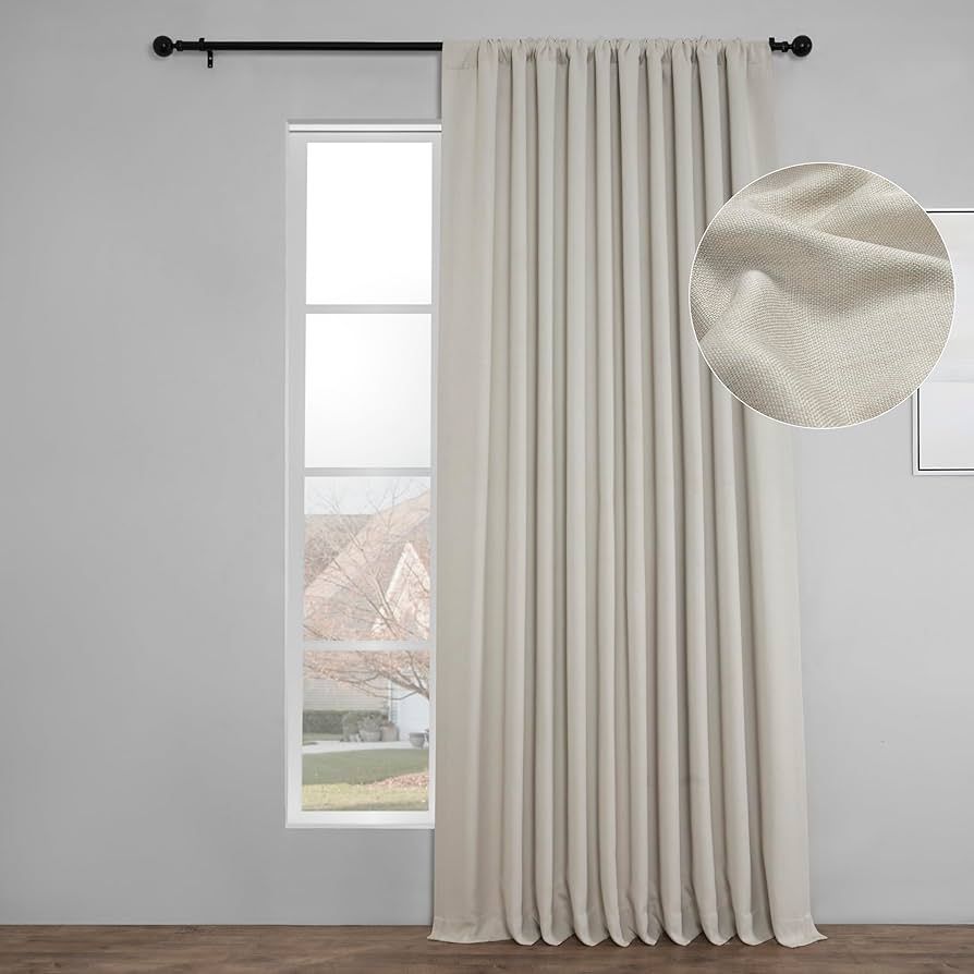 HPD Half Price Drapes Faux Linen Room Darkening Curtains - 120 Inches Long Extra Wide Luxury Linen Curtains for Bedroom & Living Room (1 Panel), 100W X 120L, Birch | Amazon (US)