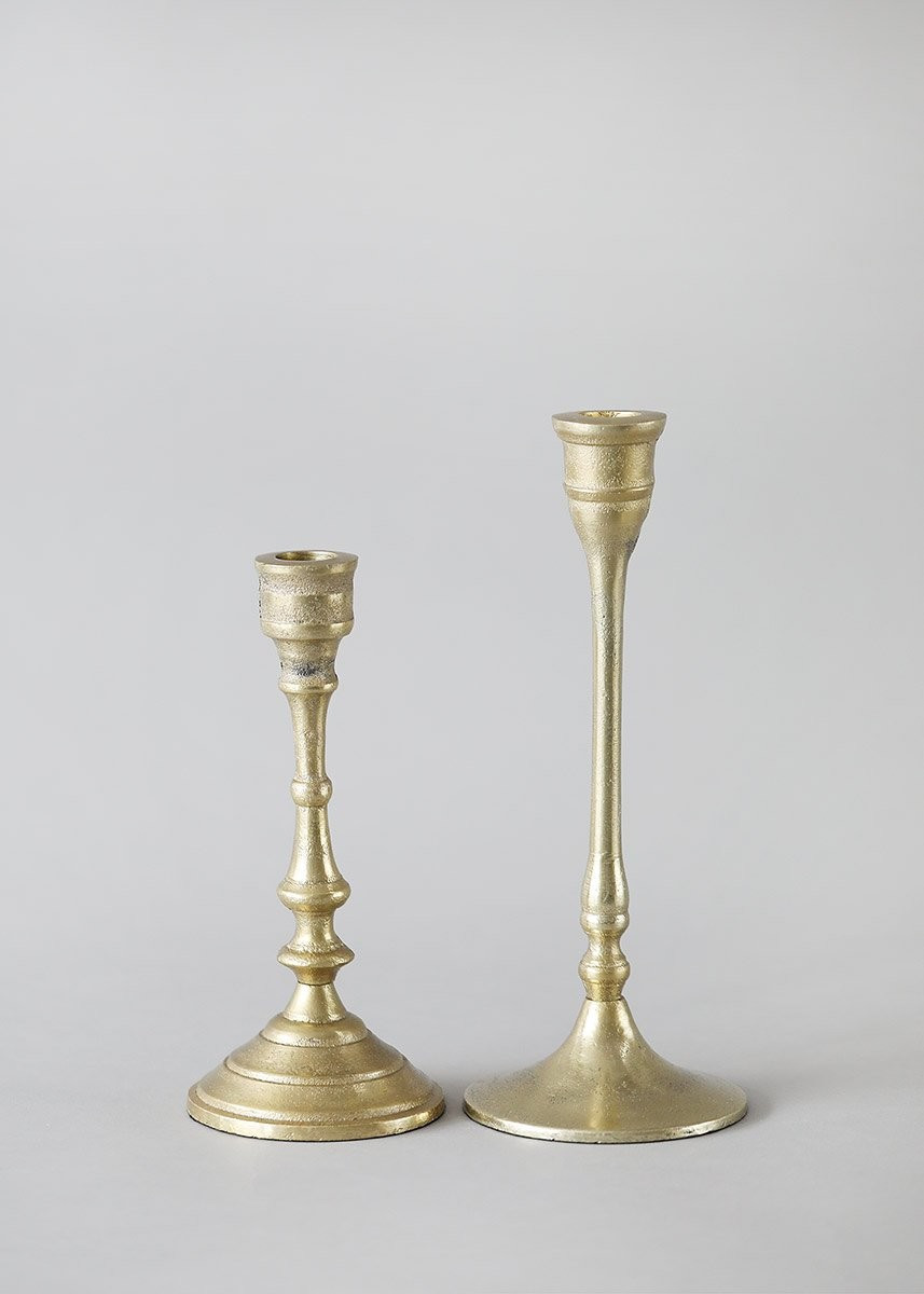 Set of 2 Brass Aluminum Candlestick Taper Holders - 7.5-9.5" Tall | Afloral (US)