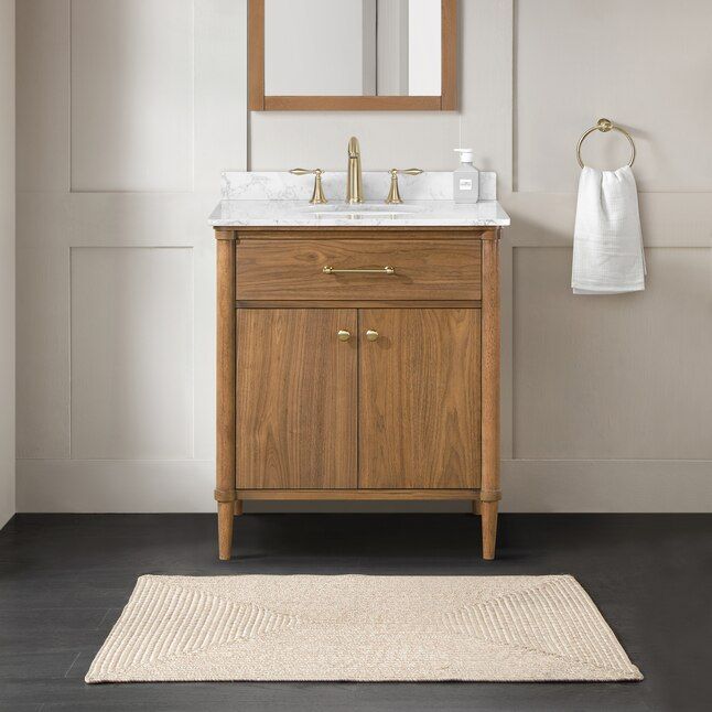 allen + roth Rian 30-in Walnut Undermount Single Sink Bathroom Vanity with White Engineered Stone... | Lowe's