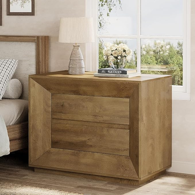 Tribesigns Large Nightstand, 35.43" Wide Oversized Night Stand with 2 Drawers, Farmhouse Bedside ... | Amazon (US)